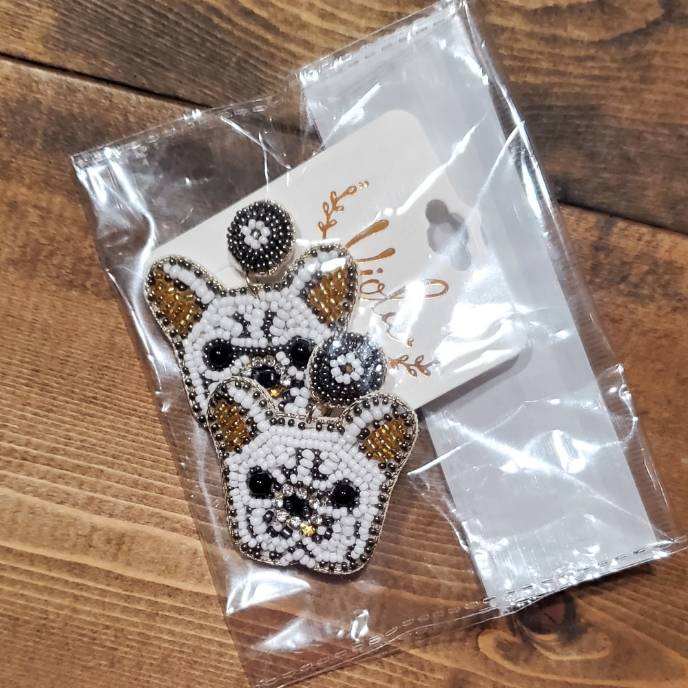 Beaded White French Bulldog Earrings